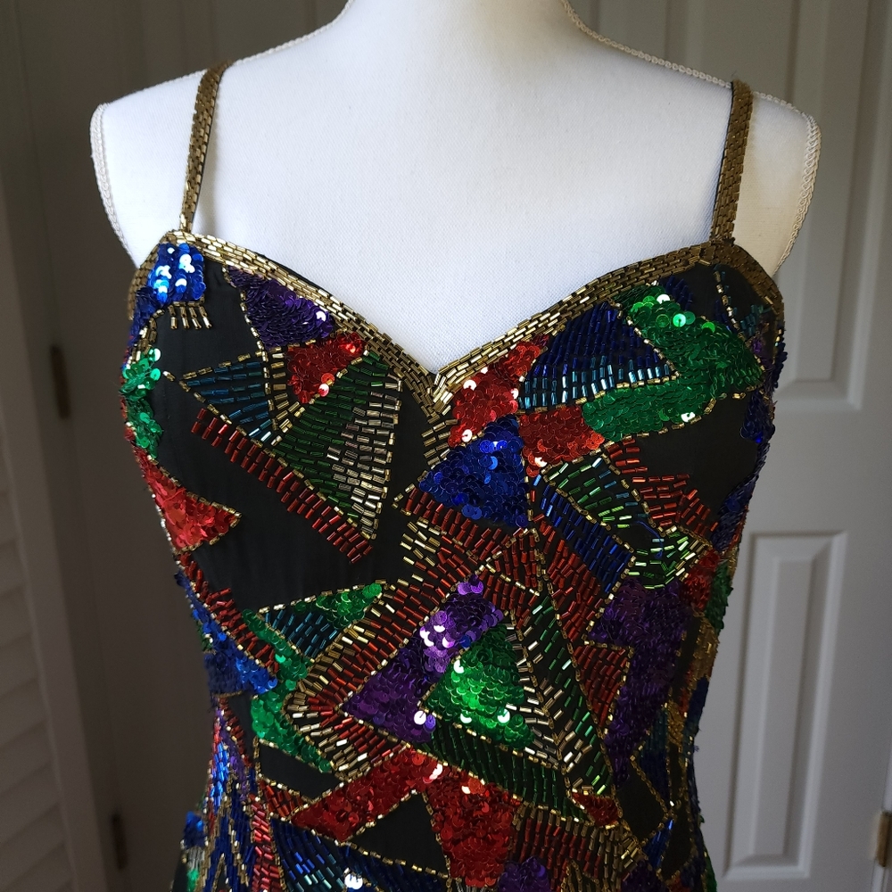Sequin Glass Beads Sleeveless Cocktail Dress, Size 10.
